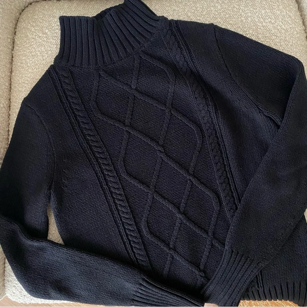 J.Crew Black Mockneck center cable-knit sweater size XXS